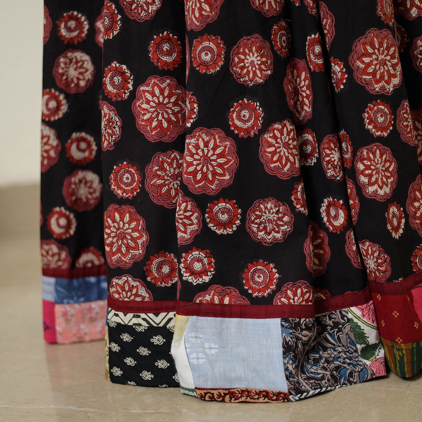 Black - hand printed cotton long bagru skirt 05