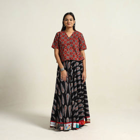 Black - hand printed cotton long skirt 17 - handcrafted