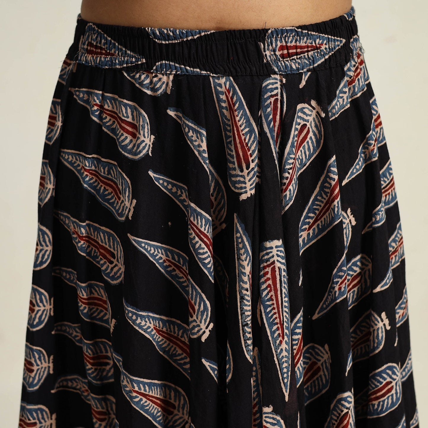 Black - hand printed cotton long skirt 17 - handcrafted