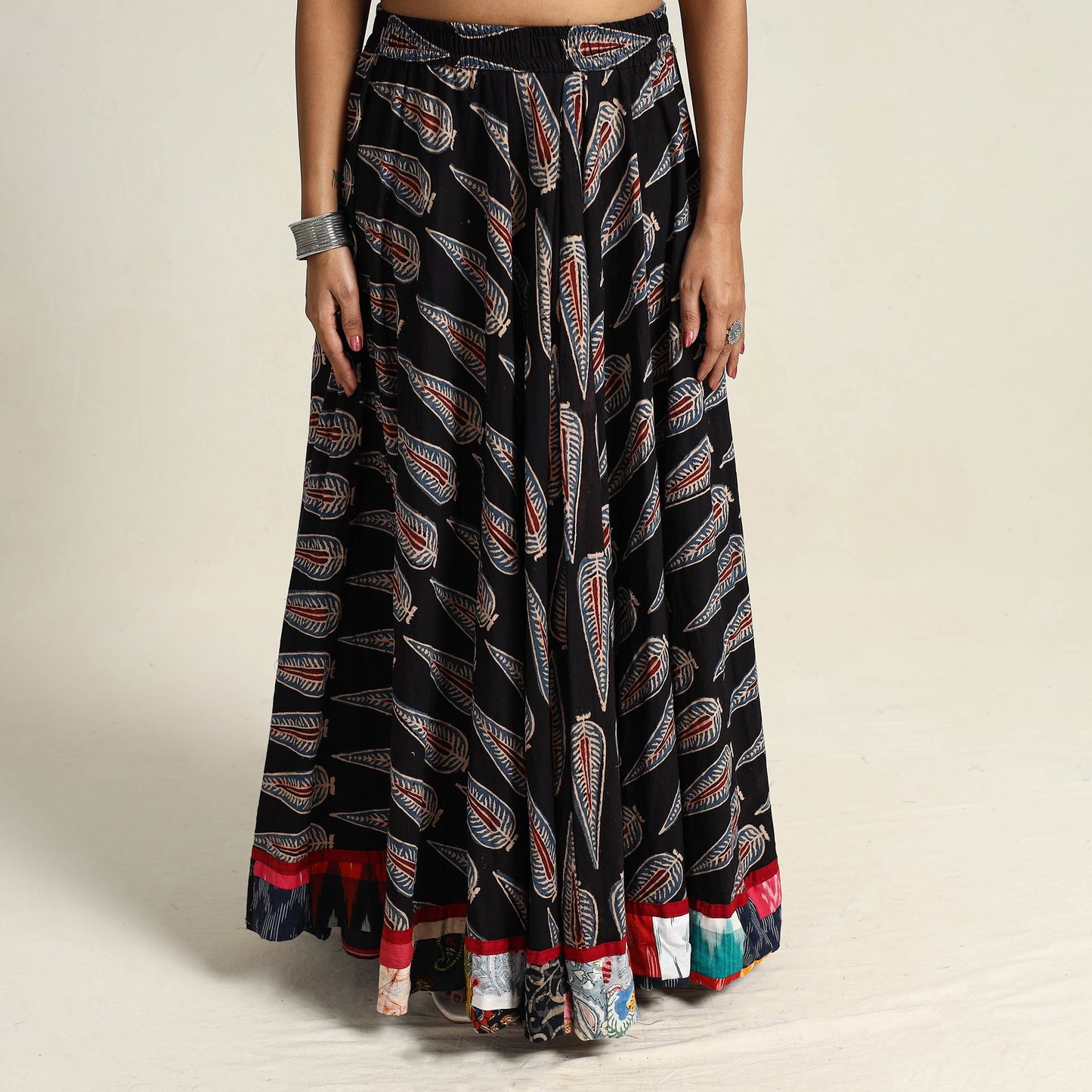 Black - hand printed cotton long skirt 17 - handcrafted