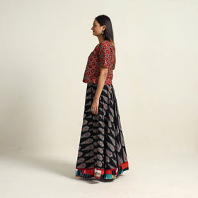 Black - hand printed cotton long skirt 17 - handcrafted