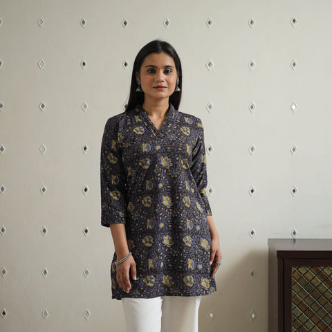  Hand Block Printed Cotton Short Bagru Kurta for Women