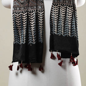  Ajrakh Hand Block Printed Mashru Silk Stole with Tassels 