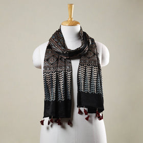  Ajrakh Hand Block Printed Mashru Silk Stole with Tassels 