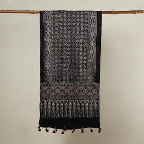  Ajrakh Hand Block Printed Mashru Silk Stole with Tassels 