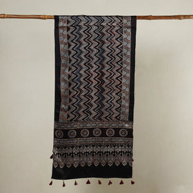 Buy Ajrakh Hand Block Printed Mashru Silk Stole with Tassels Online at iTokri.com