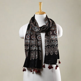 Buy Ajrakh Hand Block Printed Mashru Silk Stole with Tassels Online at iTokri.com