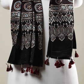 Buy Ajrakh Hand Block Printed Mashru Silk Stole with Tassels Online at iTokri.com