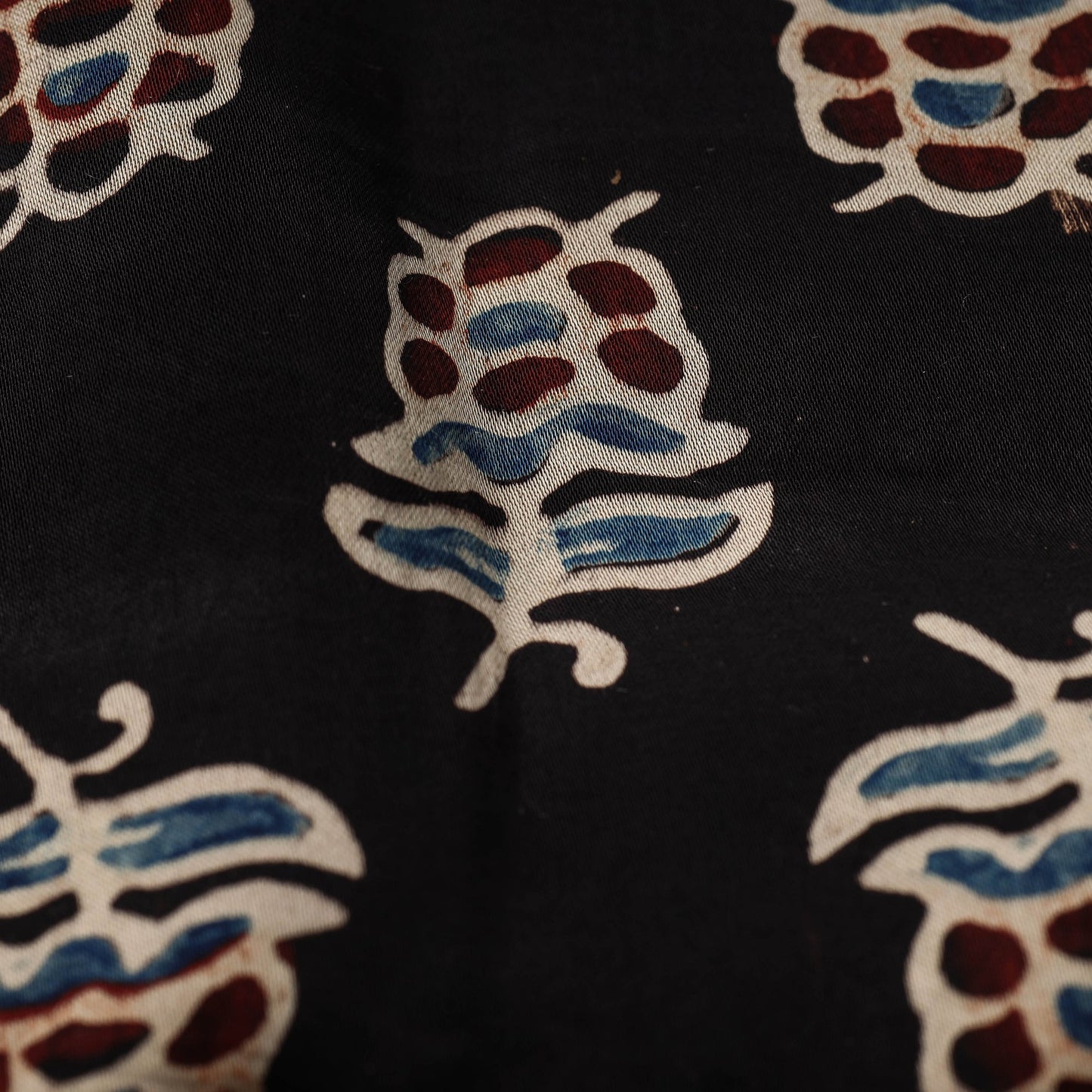 Black - hand printed modal silk fabric - handcrafted