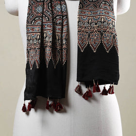  Ajrakh Hand Block Printed Modal Silk Stole with Tassels 