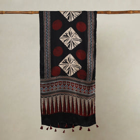  Ajrakh Hand Block Printed Modal Silk Stole with Tassels 