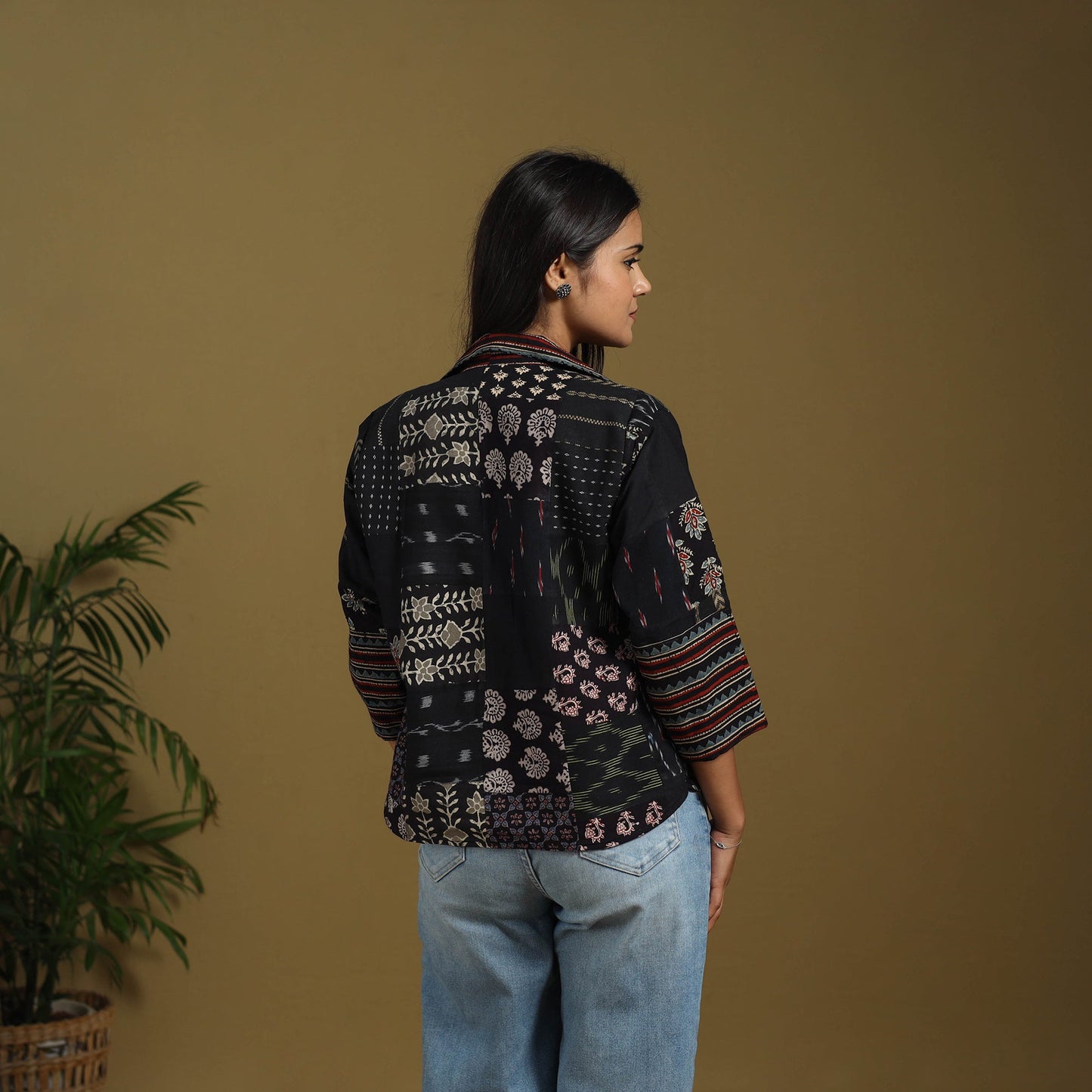 Black - hand-stitched mosaic cotton women’s jacket 06