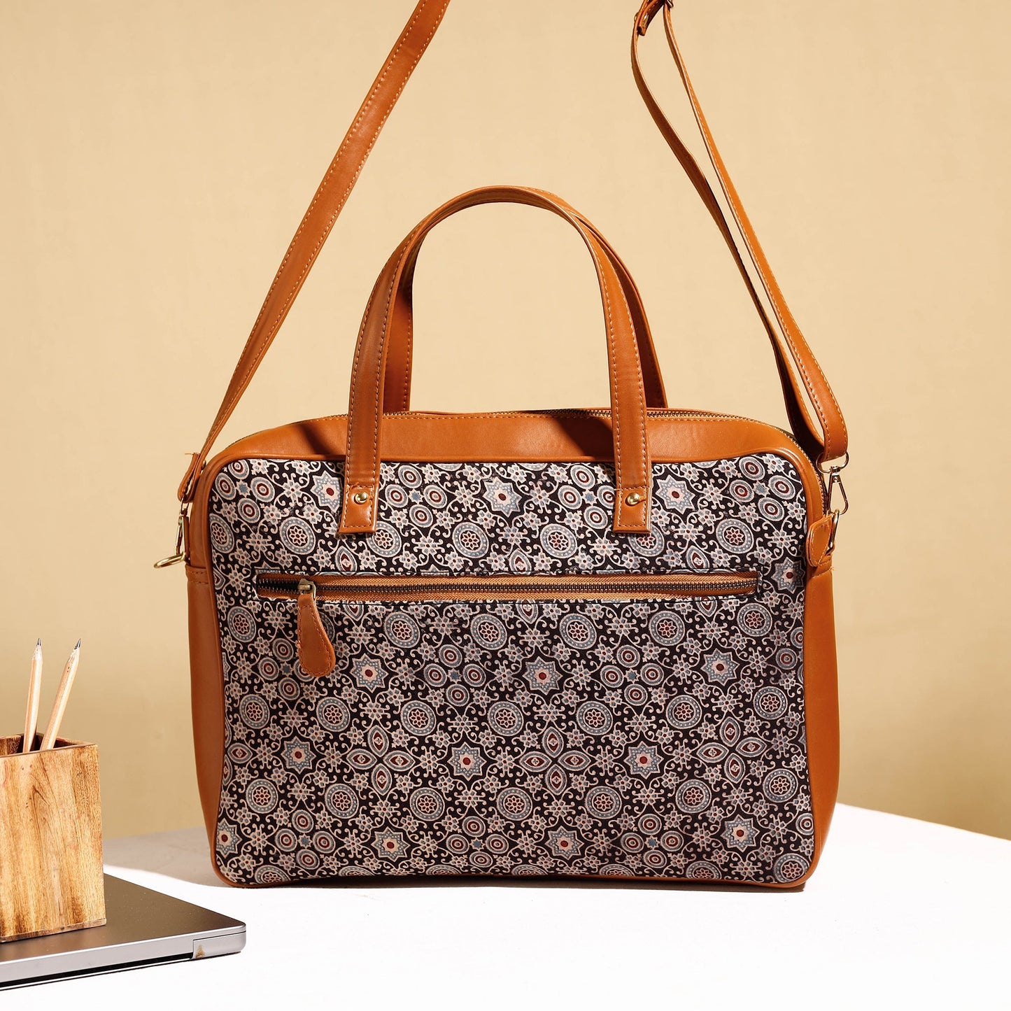  Handcrafted Ajrakh Block Printed Cotton Laptop Bag 
