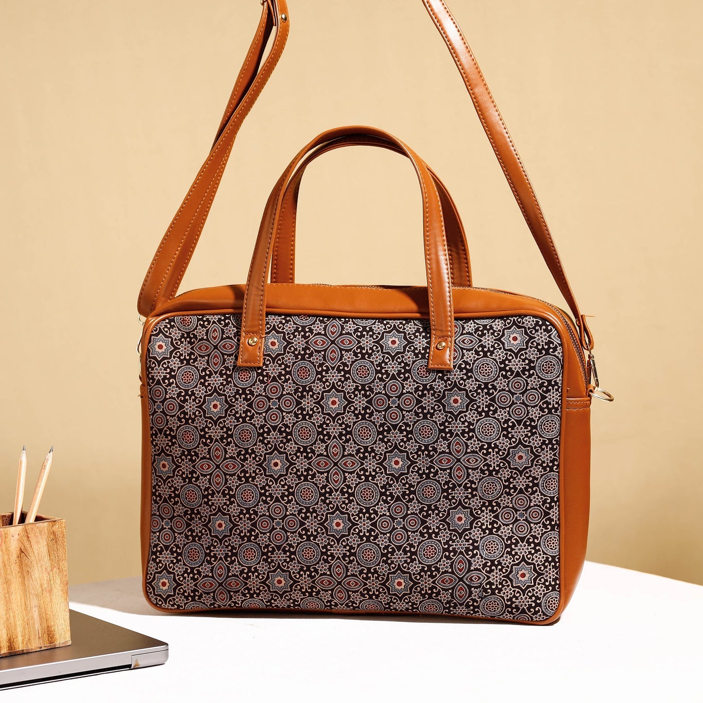  Handcrafted Ajrakh Block Printed Cotton Laptop Bag 