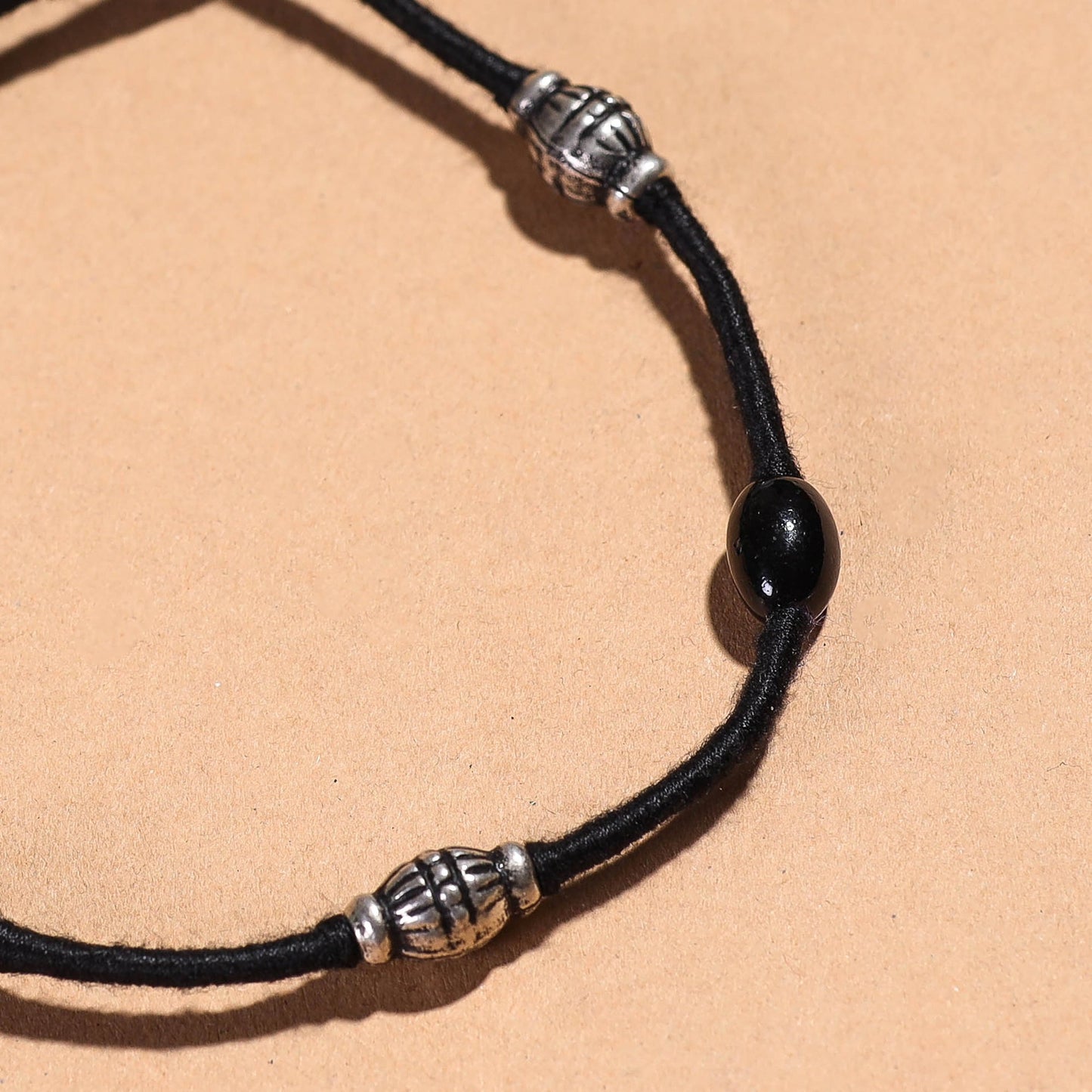 Black Handcrafted Bead & Thread Work Patwa Anklet