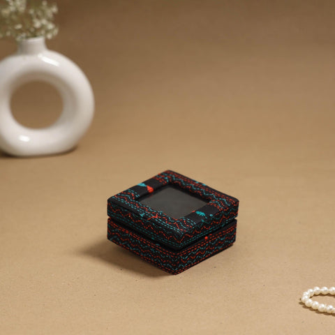 Handcrafted bengal kantha work fabric ring/earring box 68