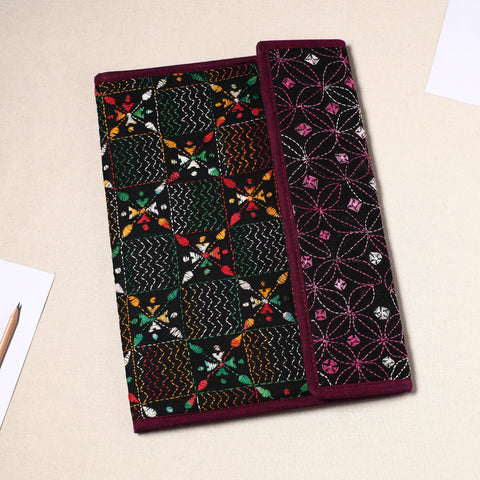 Black Handcrafted Bengal Kantha Work File Folder