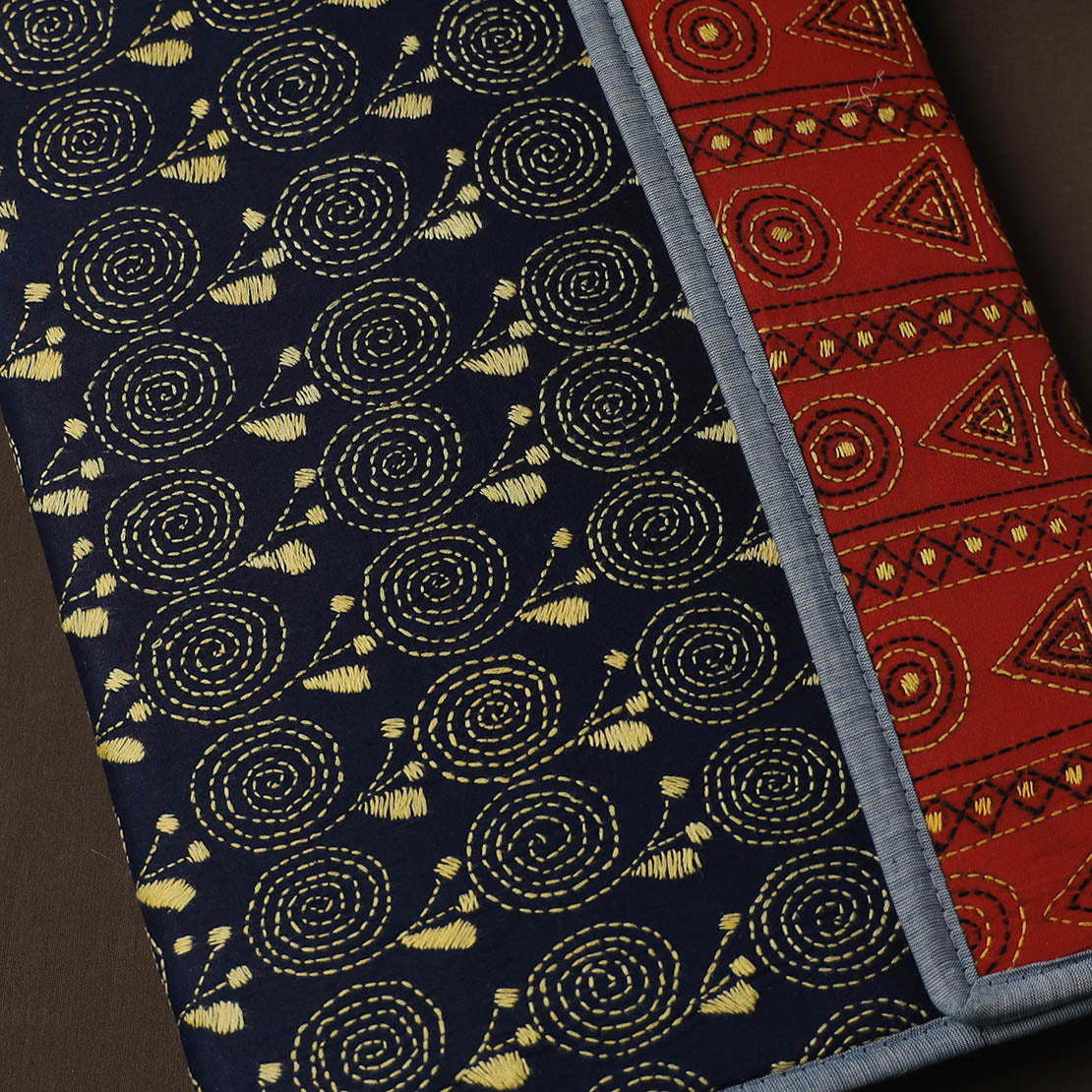 Black Handcrafted Bengal Kantha Work File Folder