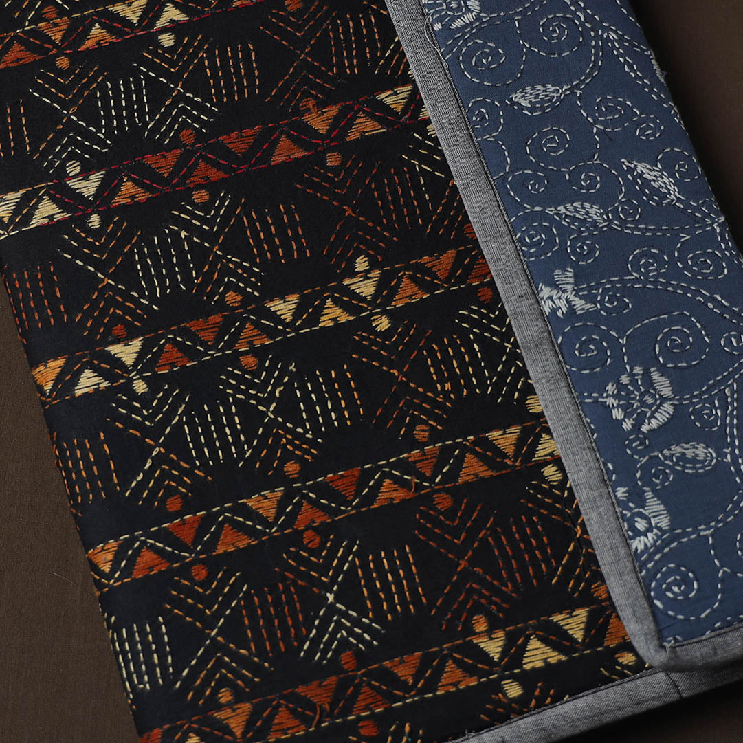 Black Handcrafted Bengal Kantha Work File Folder