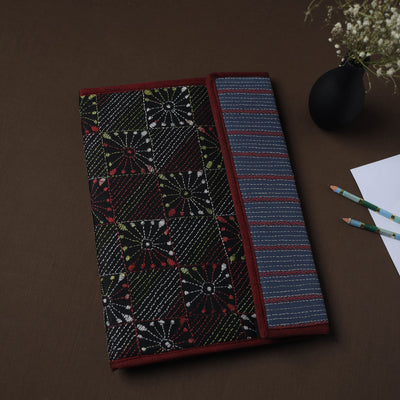 Black Handcrafted Bengal Kantha Work File Folder