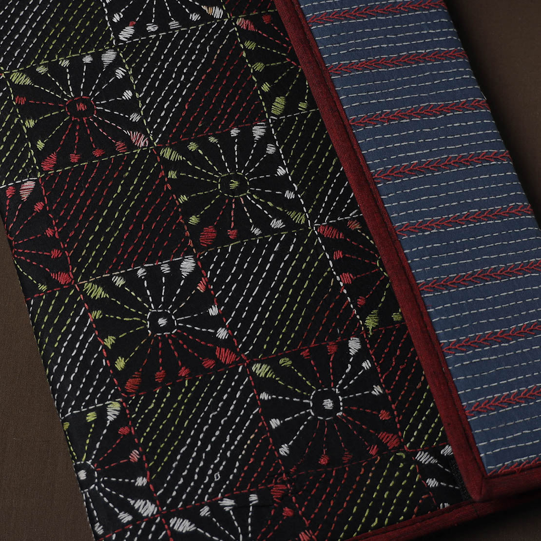 Black Handcrafted Bengal Kantha Work File Folder