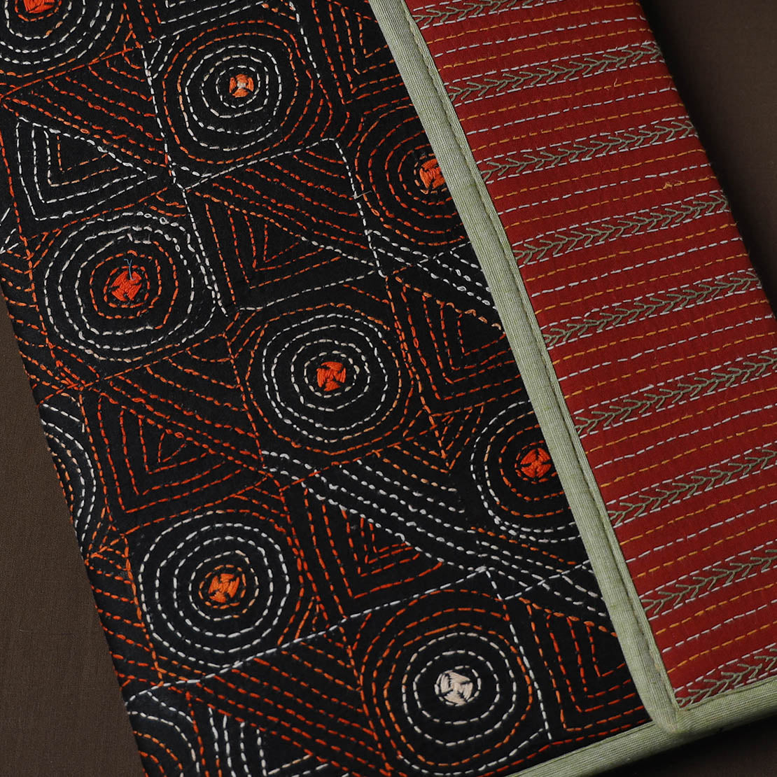 Black Handcrafted Bengal Kantha Work File Folder