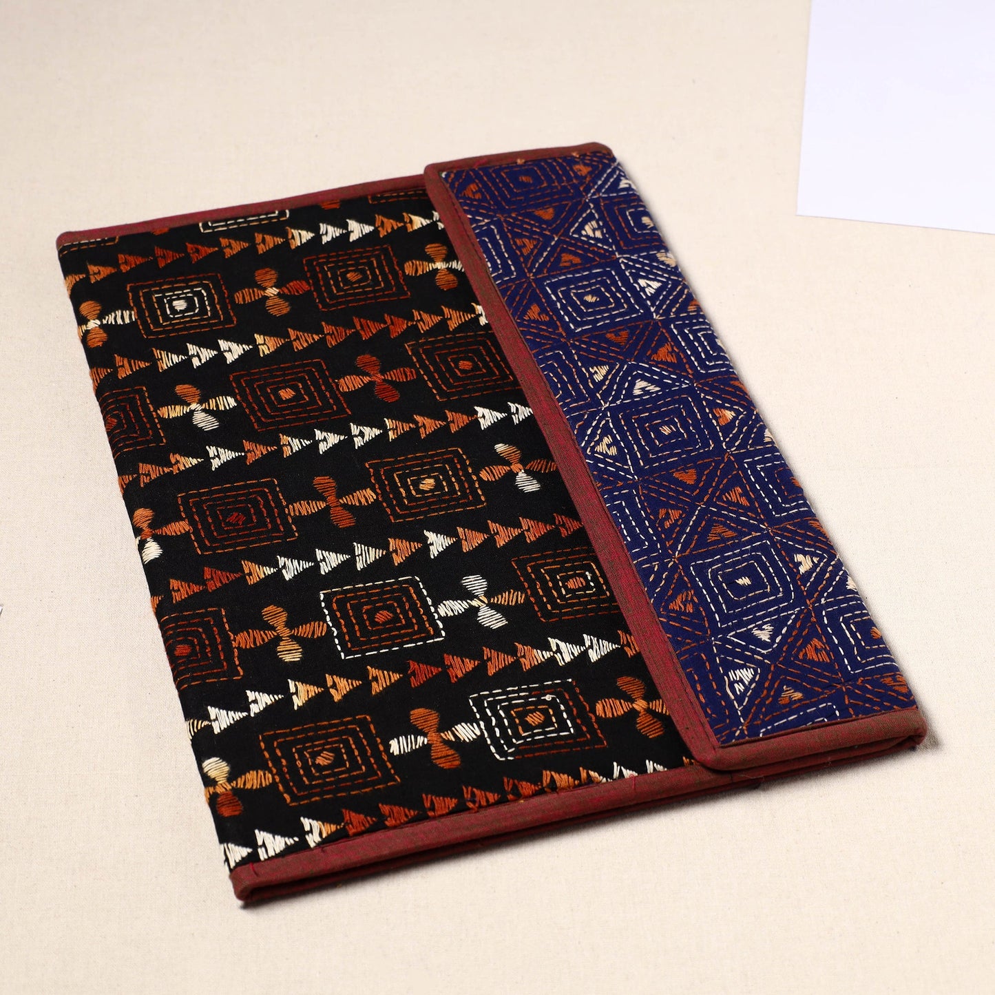 Black Handcrafted Bengal Kantha Work File Folder