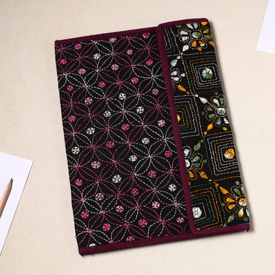 Black Handcrafted Bengal Kantha Work File Folder
