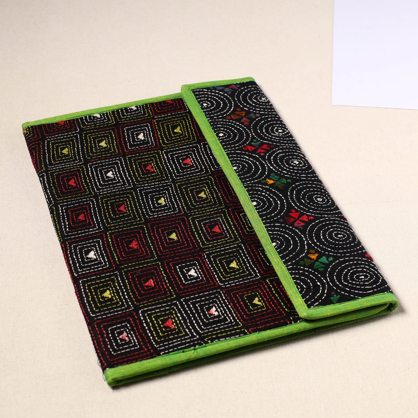 Black Handcrafted Bengal Kantha Work File Folder