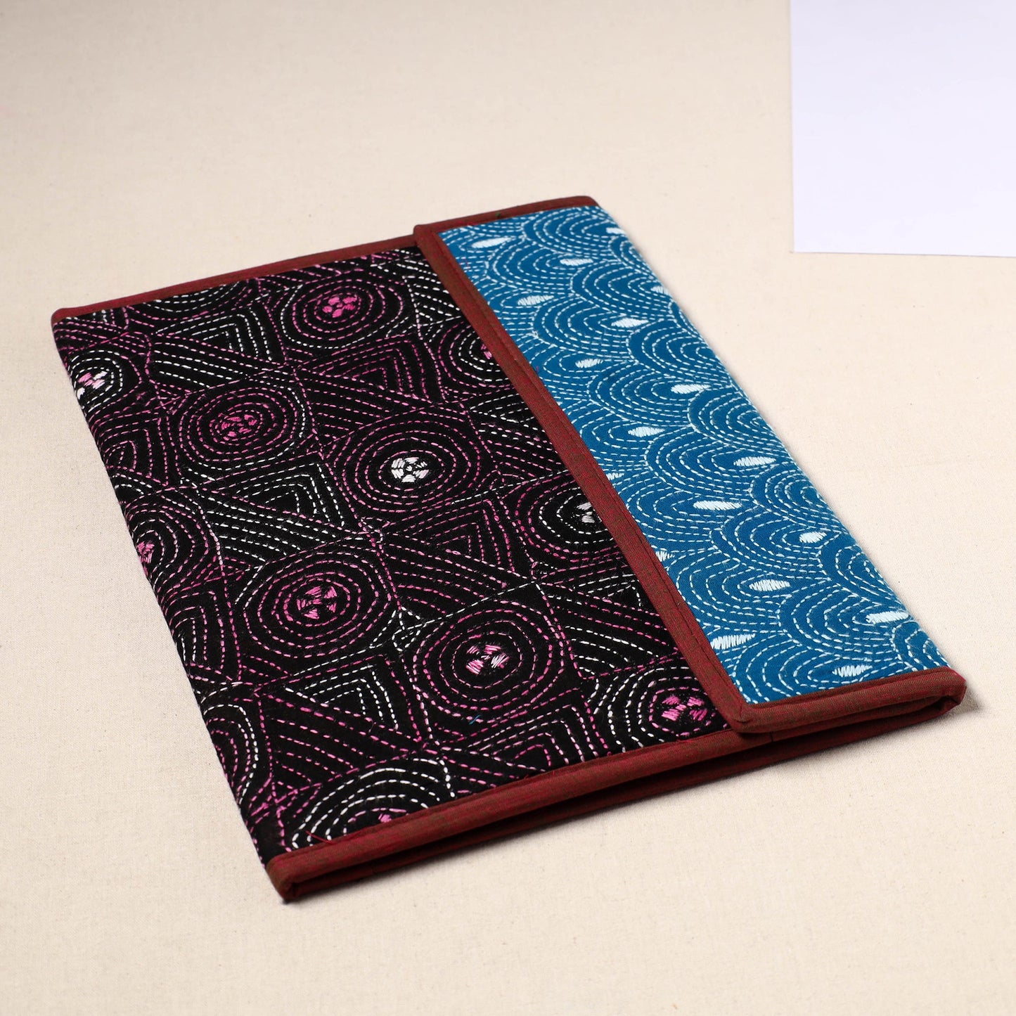 Black Handcrafted Bengal Kantha Work File Folder