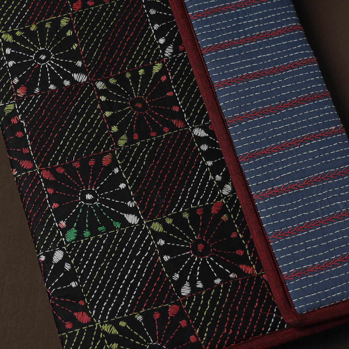 Black Handcrafted Bengal Kantha Work File Folder