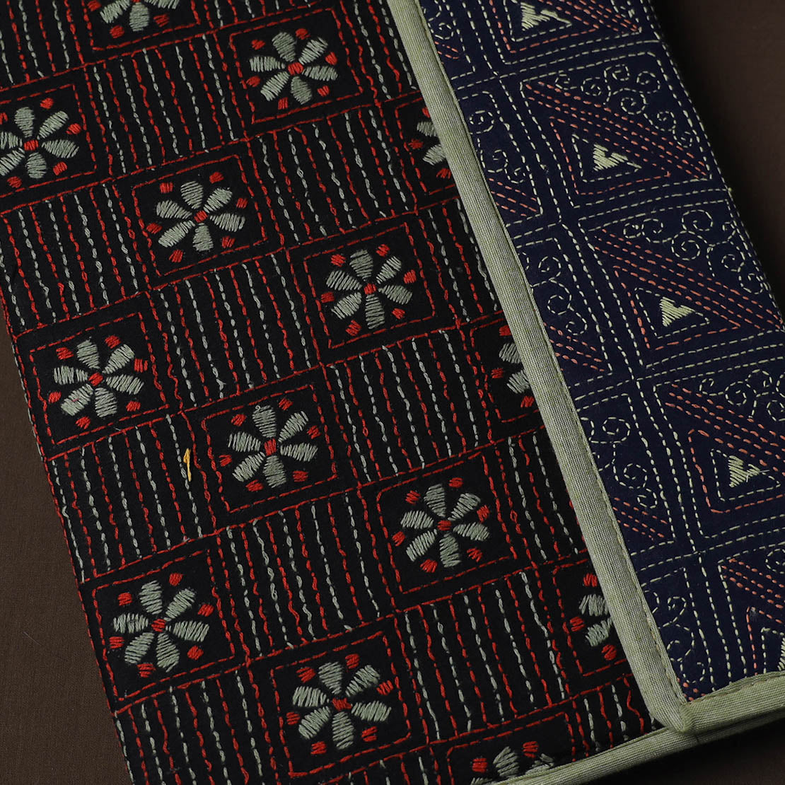 Black Handcrafted Bengal Kantha Work File Folder