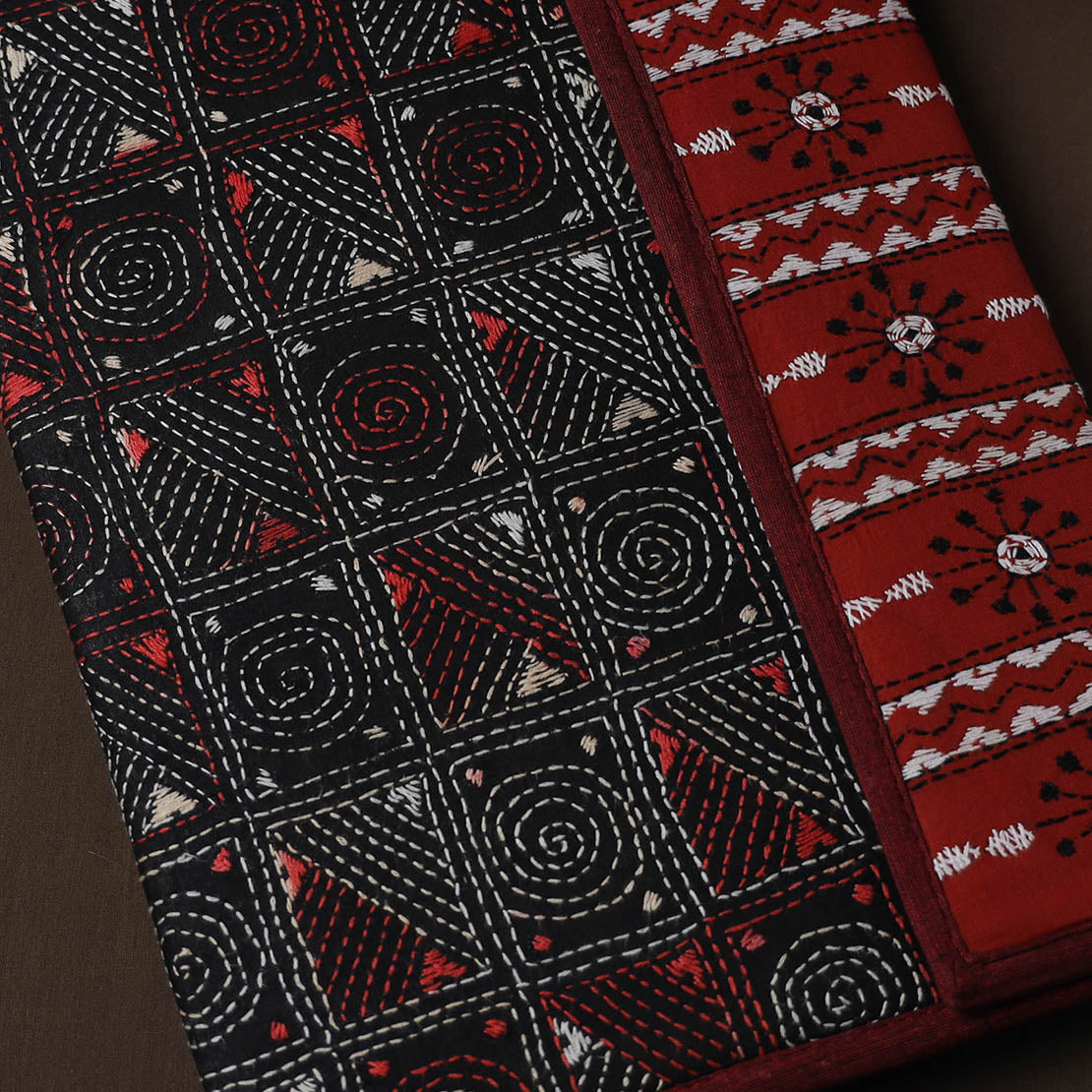 Black Handcrafted Bengal Kantha Work File Folder