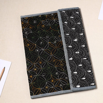 Black Handcrafted Bengal Kantha Work File Folder
