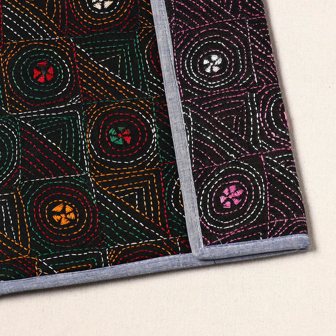 Black Handcrafted Bengal Kantha Work File Folder