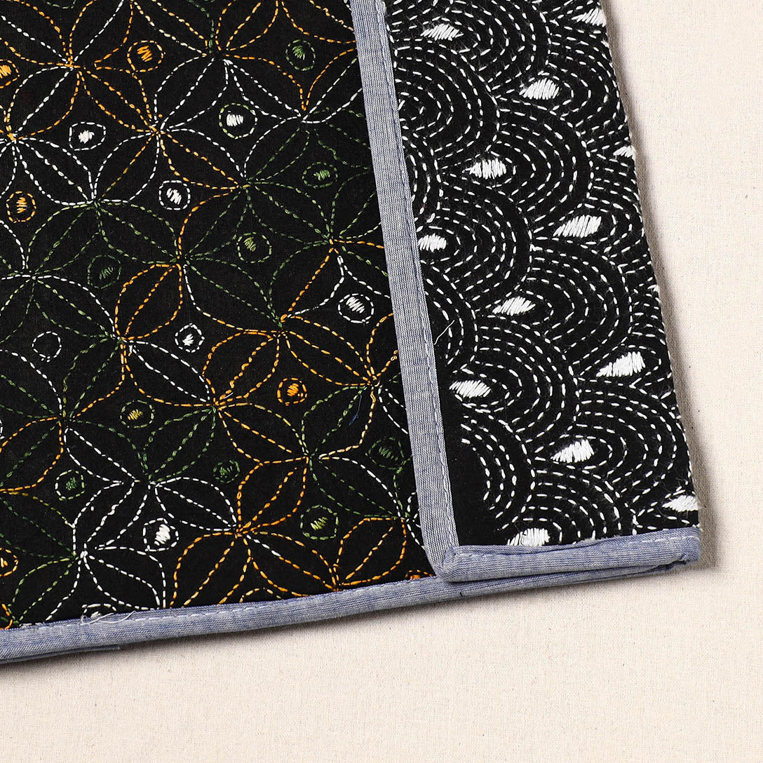 Black Handcrafted Bengal Kantha Work File Folder