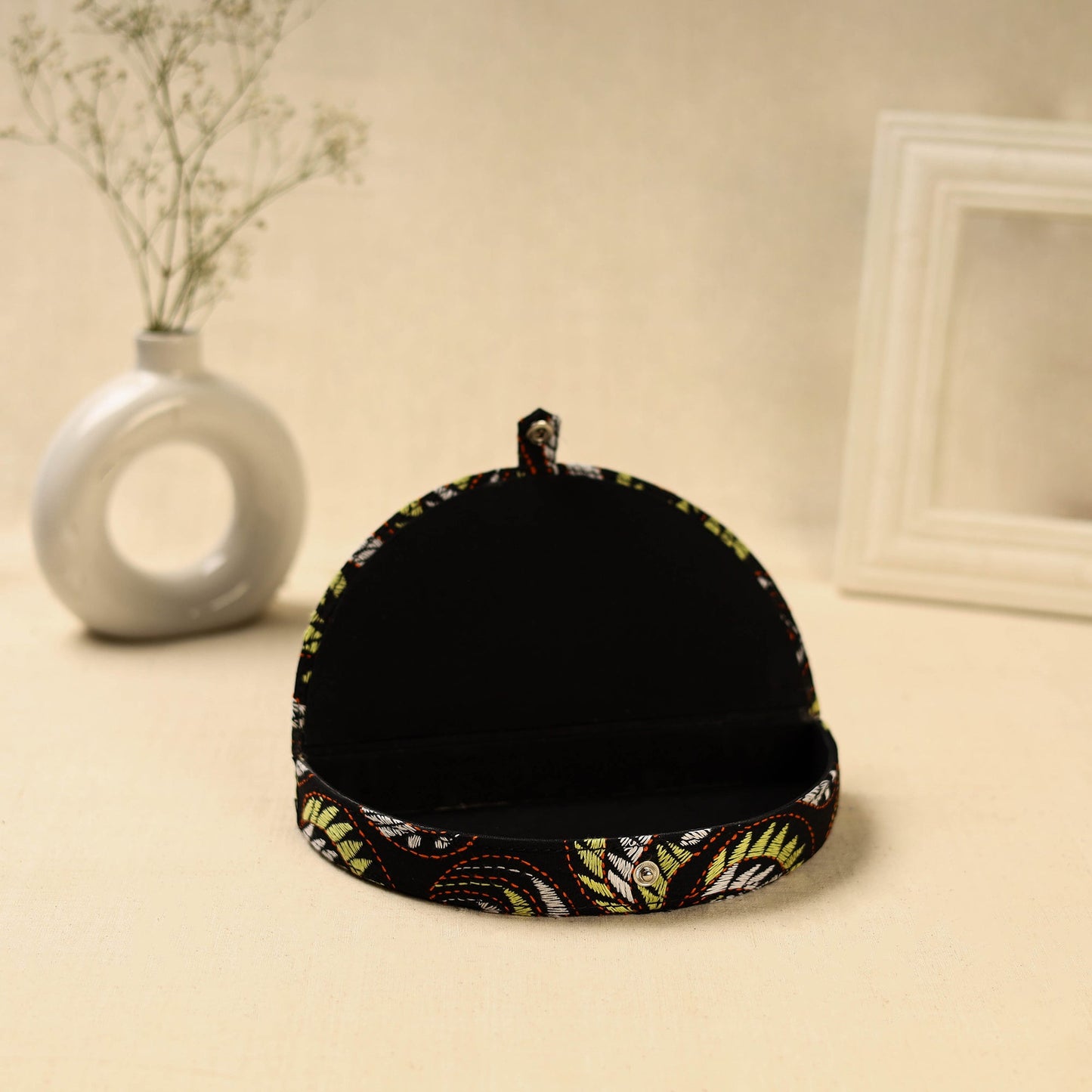 Black Handcrafted Bengal Kantha Work Jewelry Box