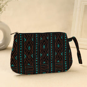 Black Handcrafted Bengal Kantha Work Multipurpose Pouch