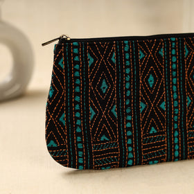 Black Handcrafted Bengal Kantha Work Multipurpose Pouch