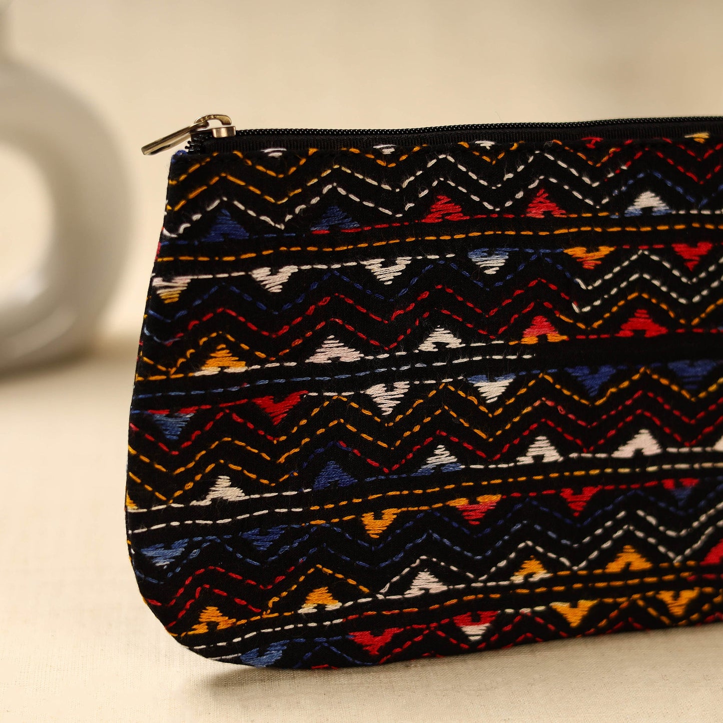 Black Handcrafted Bengal Kantha Work Multipurpose Pouch