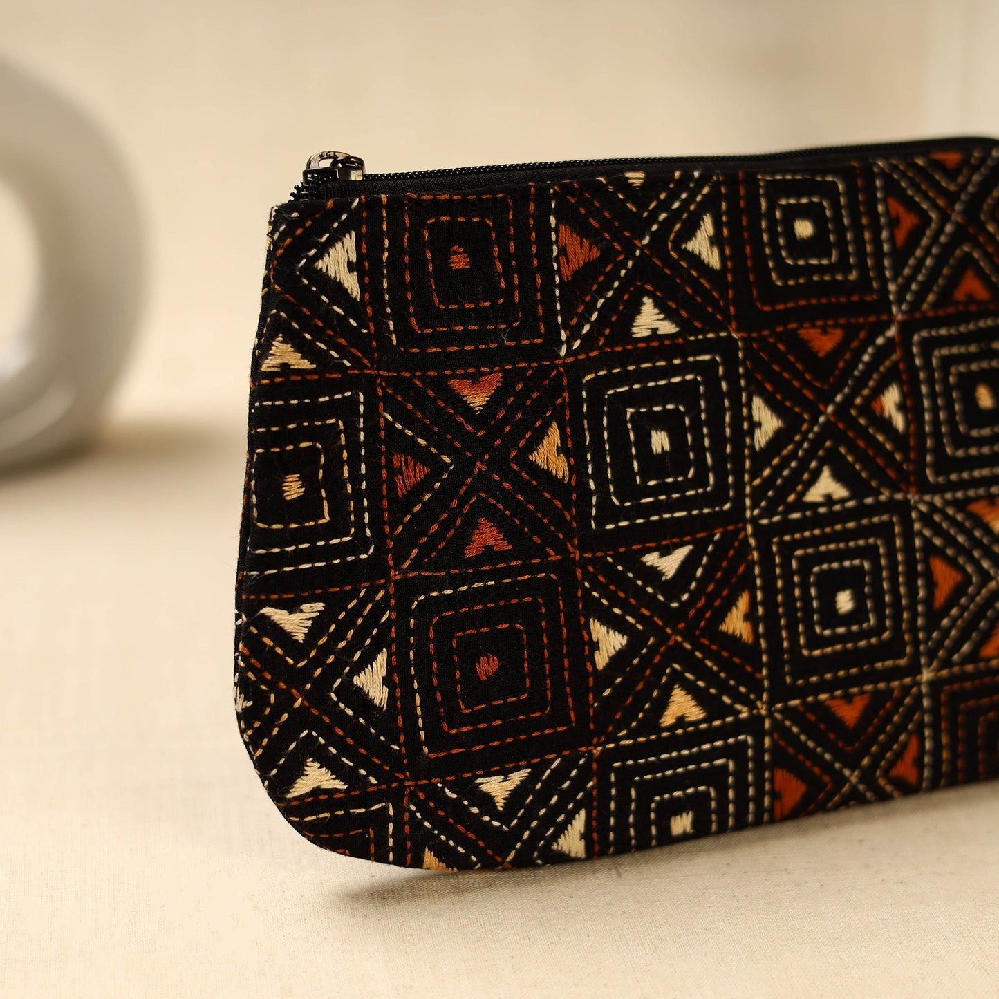 Black Handcrafted Bengal Kantha Work Multipurpose Pouch