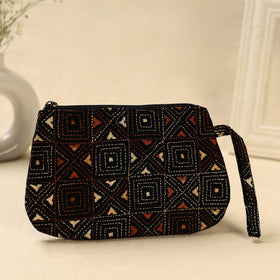 Black Handcrafted Bengal Kantha Work Multipurpose Pouch