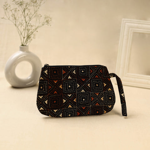 Black Handcrafted Bengal Kantha Work Multipurpose Pouch