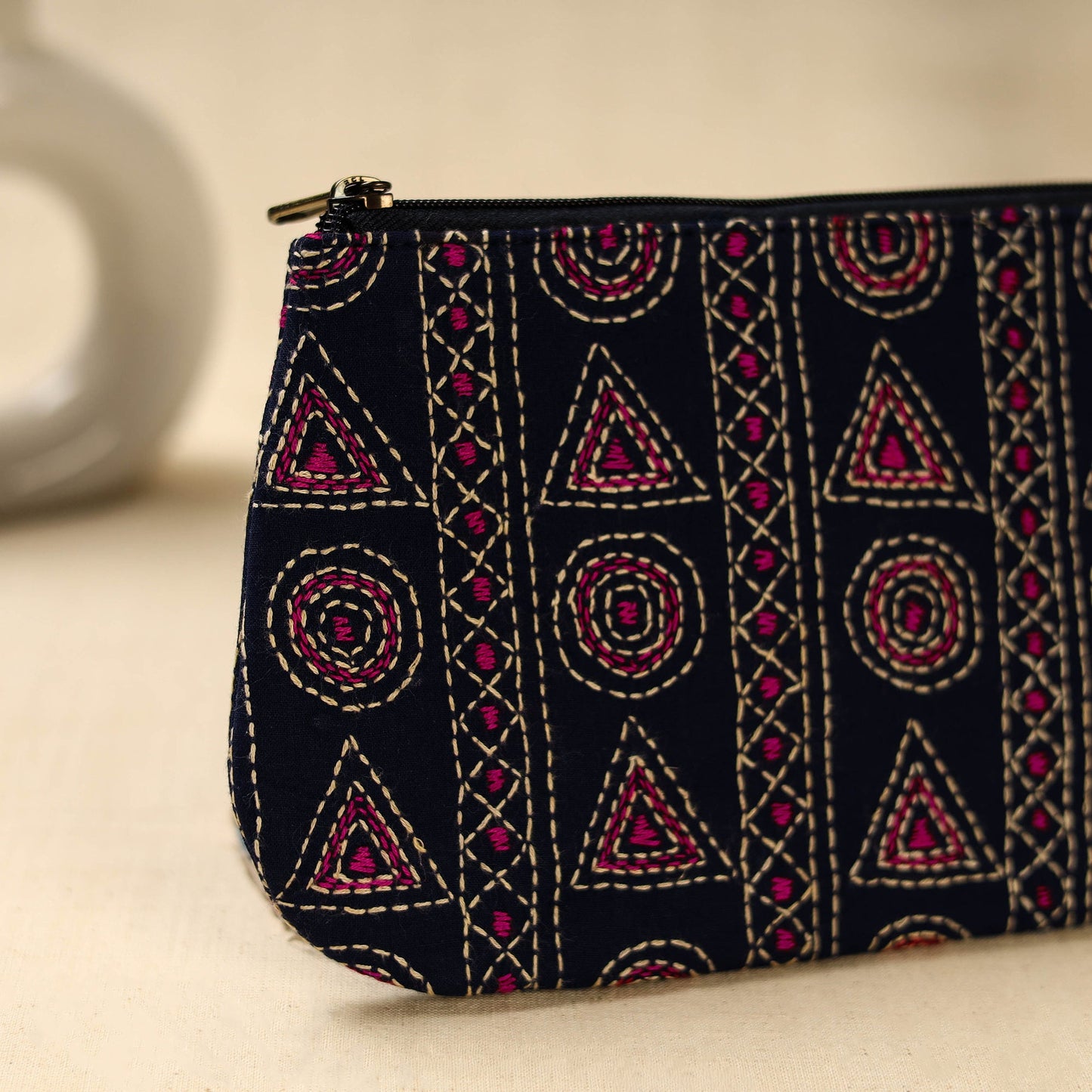Black Handcrafted Bengal Kantha Work Multipurpose Pouch