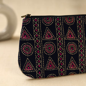 Black Handcrafted Bengal Kantha Work Multipurpose Pouch