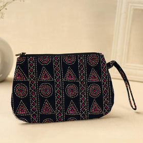 Black Handcrafted Bengal Kantha Work Multipurpose Pouch