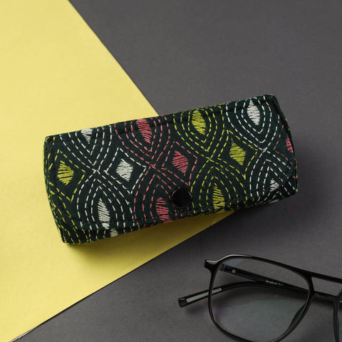 Black Handcrafted Bengal Kantha Work Spectacle Case 09