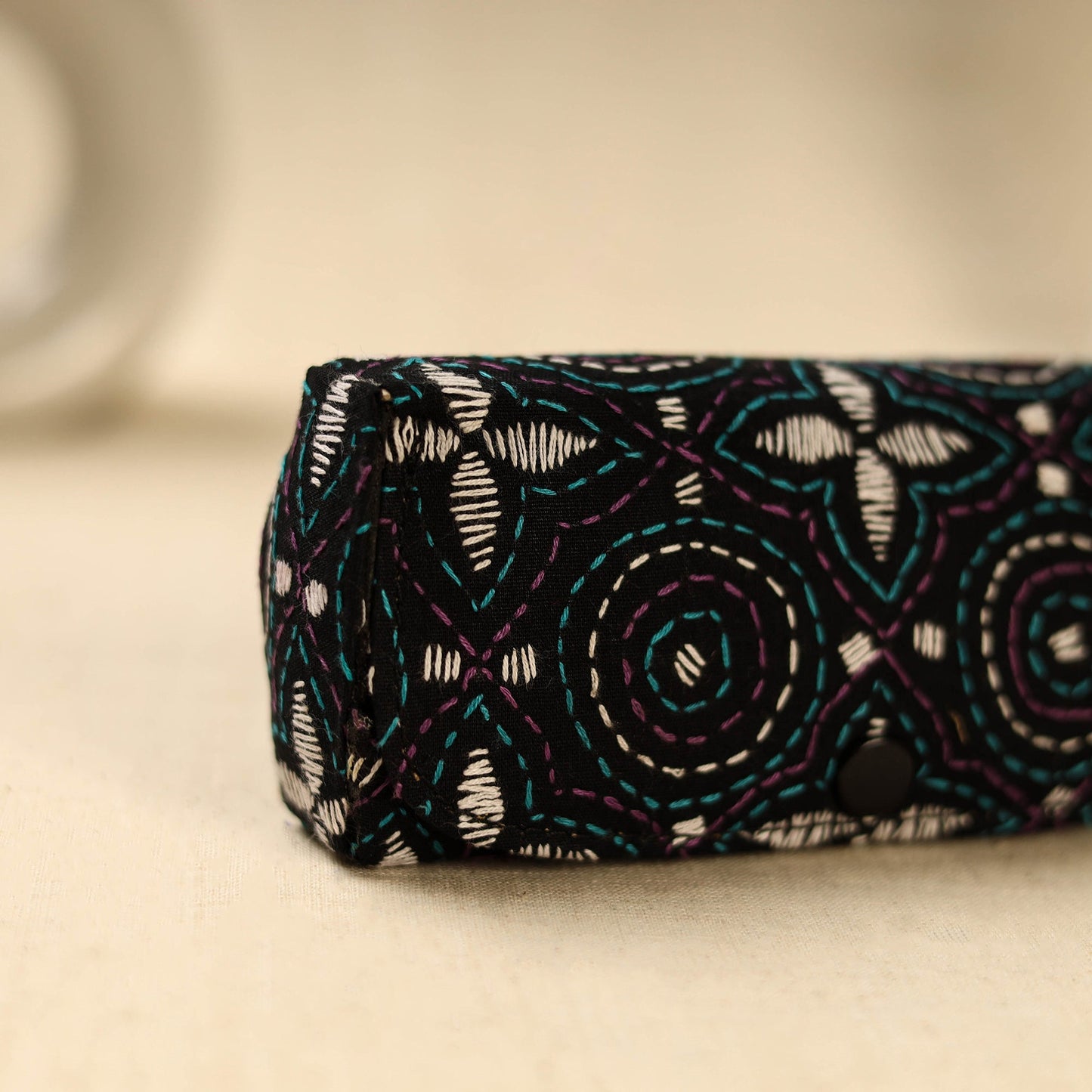 Black Handcrafted Bengal Kantha Work Spectacle Case