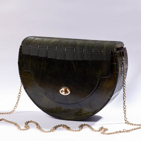 Black Handcrafted Birch Wooden Sling Bag