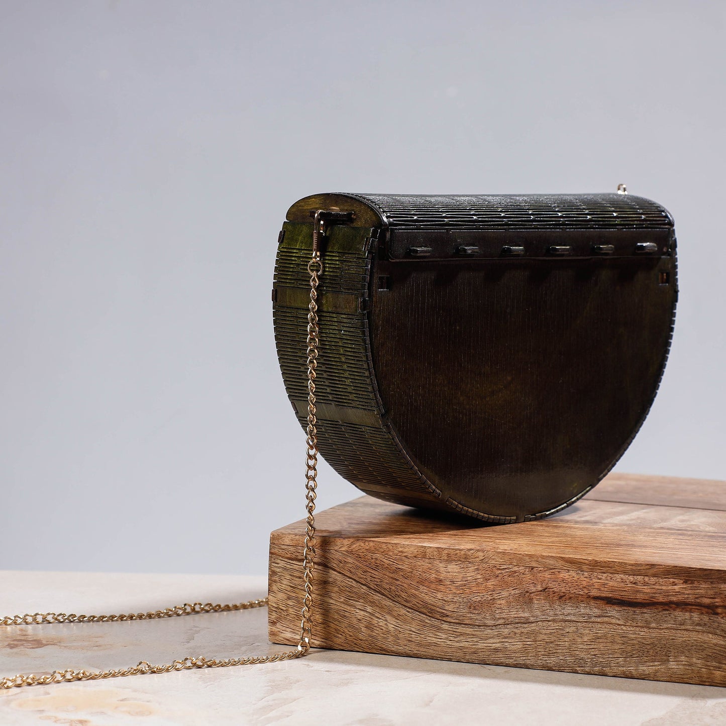 Black Handcrafted Birch Wooden Sling Bag